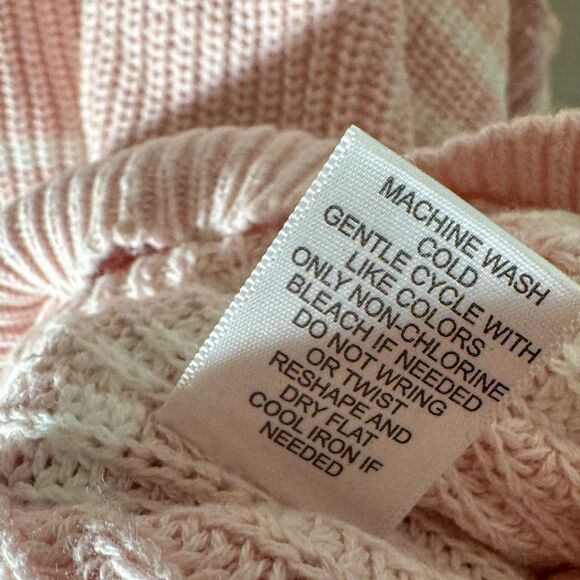 Oversized Blush Pink & White Stripe 100% Cotton Knit Sweater - Picture 5 of 5